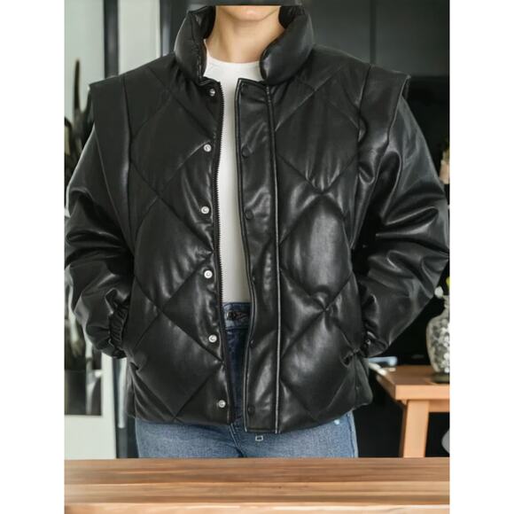 NWT - PISTOLA Women's Black Callista Quilted Faux Leather Jacket Size: L - Picture 1 of 8